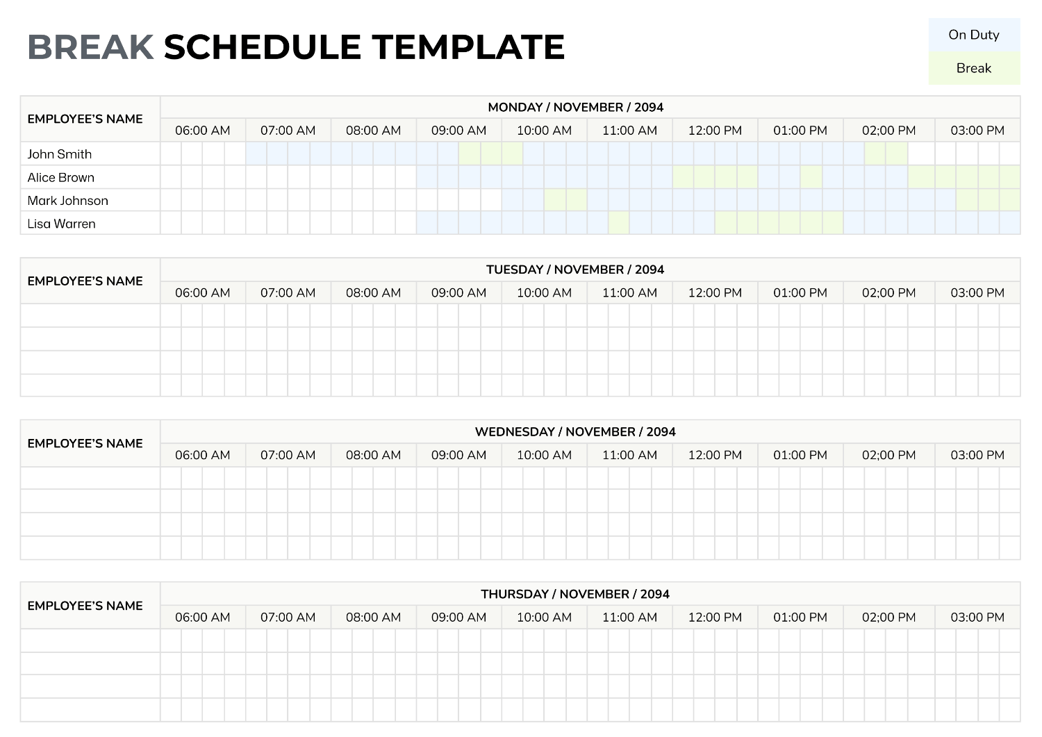 Break Schedule Template Google Docs Word Highfile Break Schedule Template Google Docs Word Highfile
