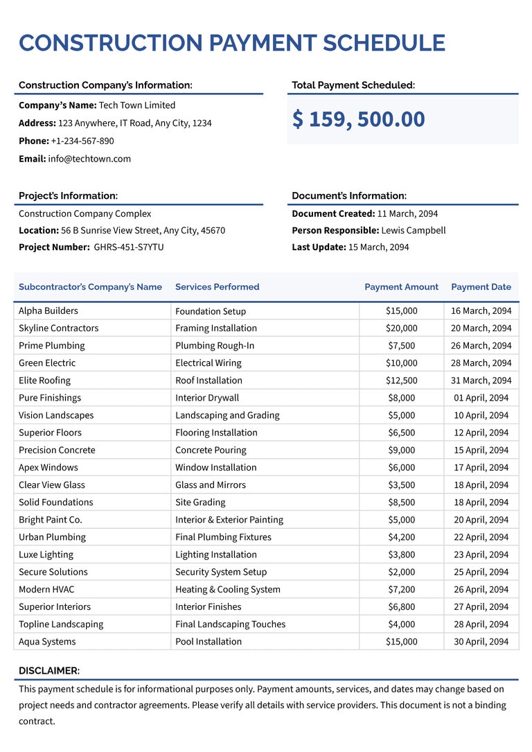 Simple Construction Draw Schedule Template Simple Construction Draw Schedule Template