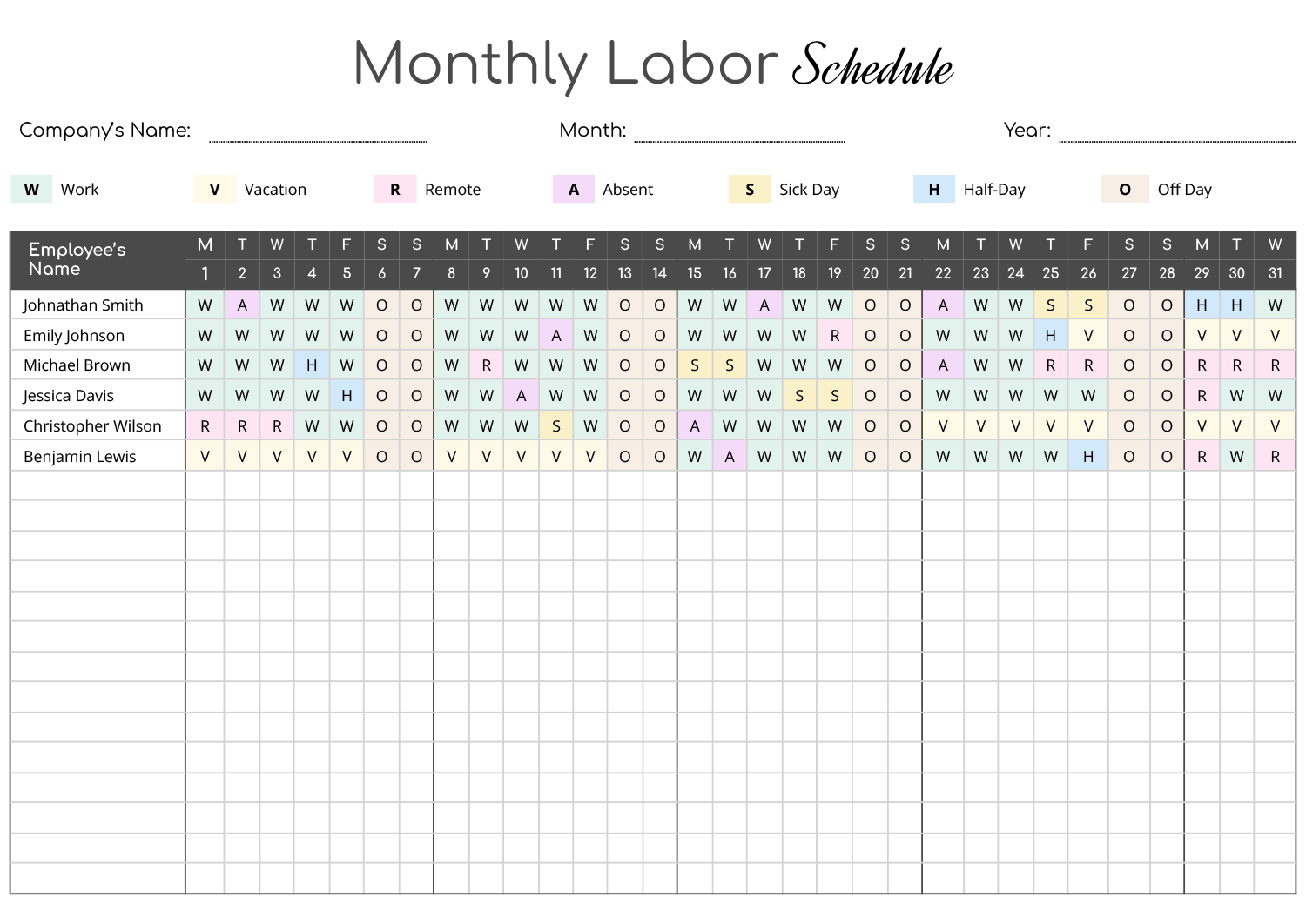 Monthly Labor Scheduling Template Google Docs Word Highfile monthly-labor-scheduling-template-google-docs-word-highfile