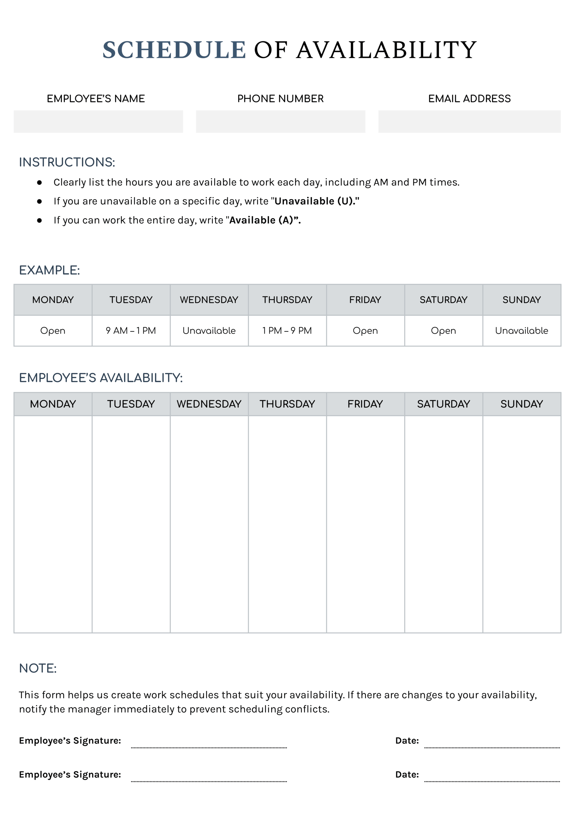 Schedule of Availability Template Google Docs Word Highfile Schedule of Availability Template Google Docs Word Highfile