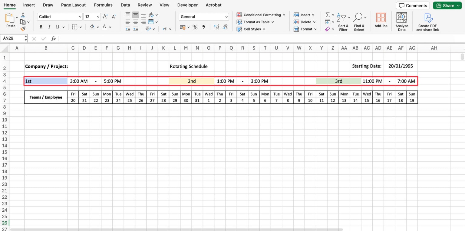 How to Create a Rotating Schedule in Excel: 8 Steps (with Templates)