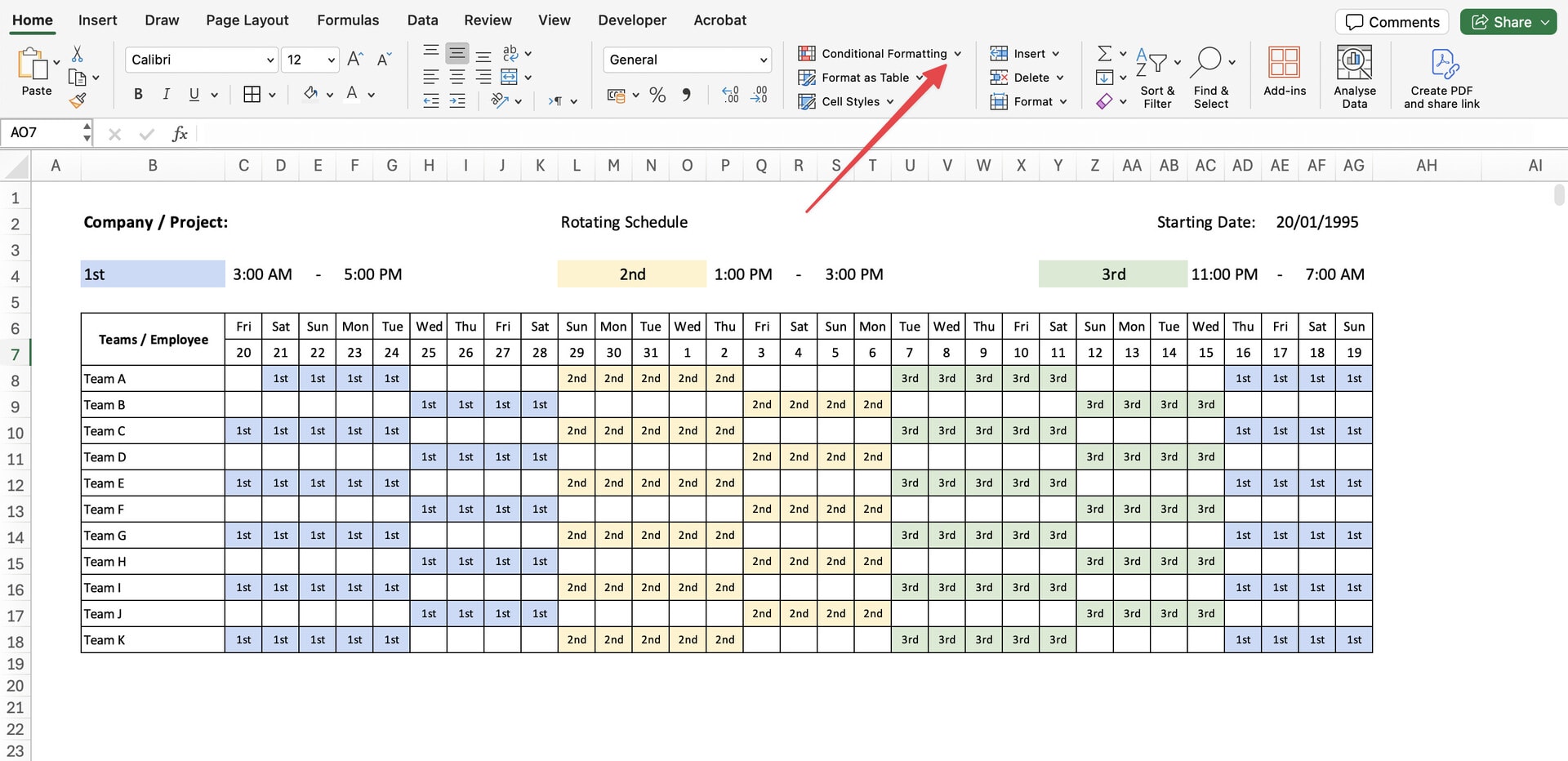 How to Create a Rotating Schedule in Excel: 8 Steps (with Templates)
