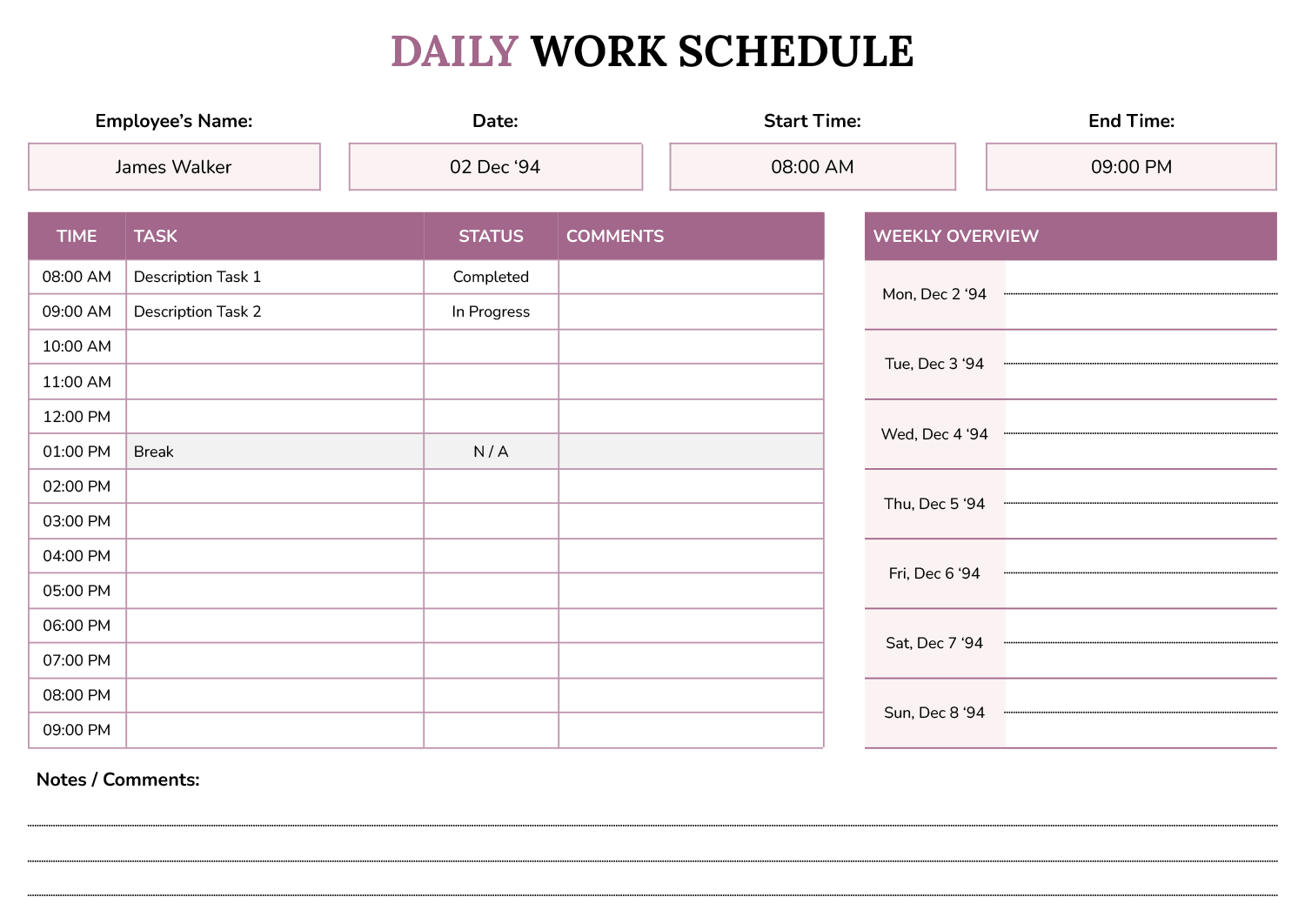 Daily Work Schedule Template Google Docs Word Highfile Daily Work Schedule Template Google Docs Word Highfile