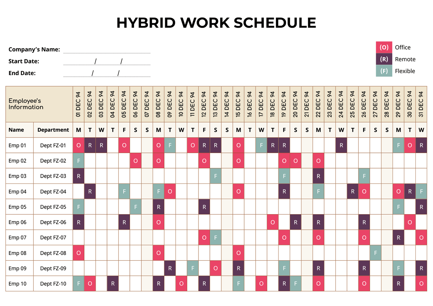 Hybrid Work Schedule Template Google Docs Word Highfile
