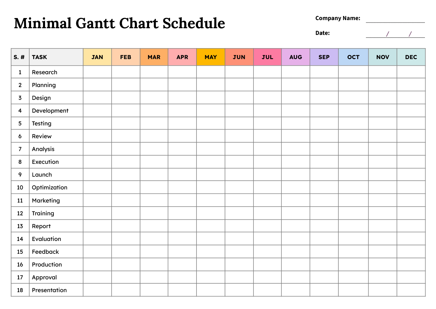 Simple Gantt Chart Schedule Template (Word | Excel) - Highfile