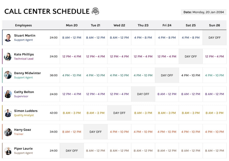 On Call Schedule Template - Google Docs | Word - Highfile