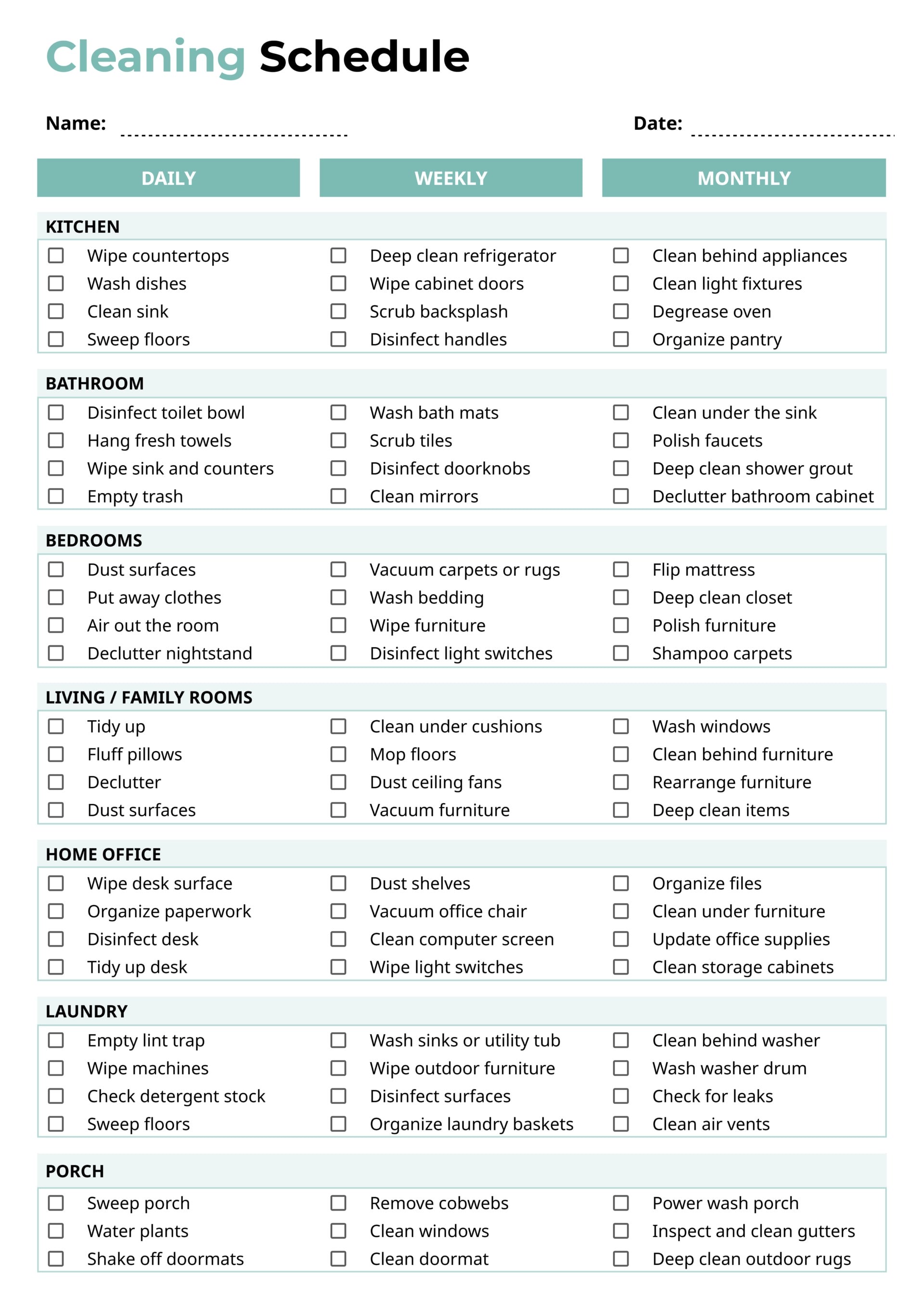 Cleaning Schedule Template - Google Docs | Word - Highfile