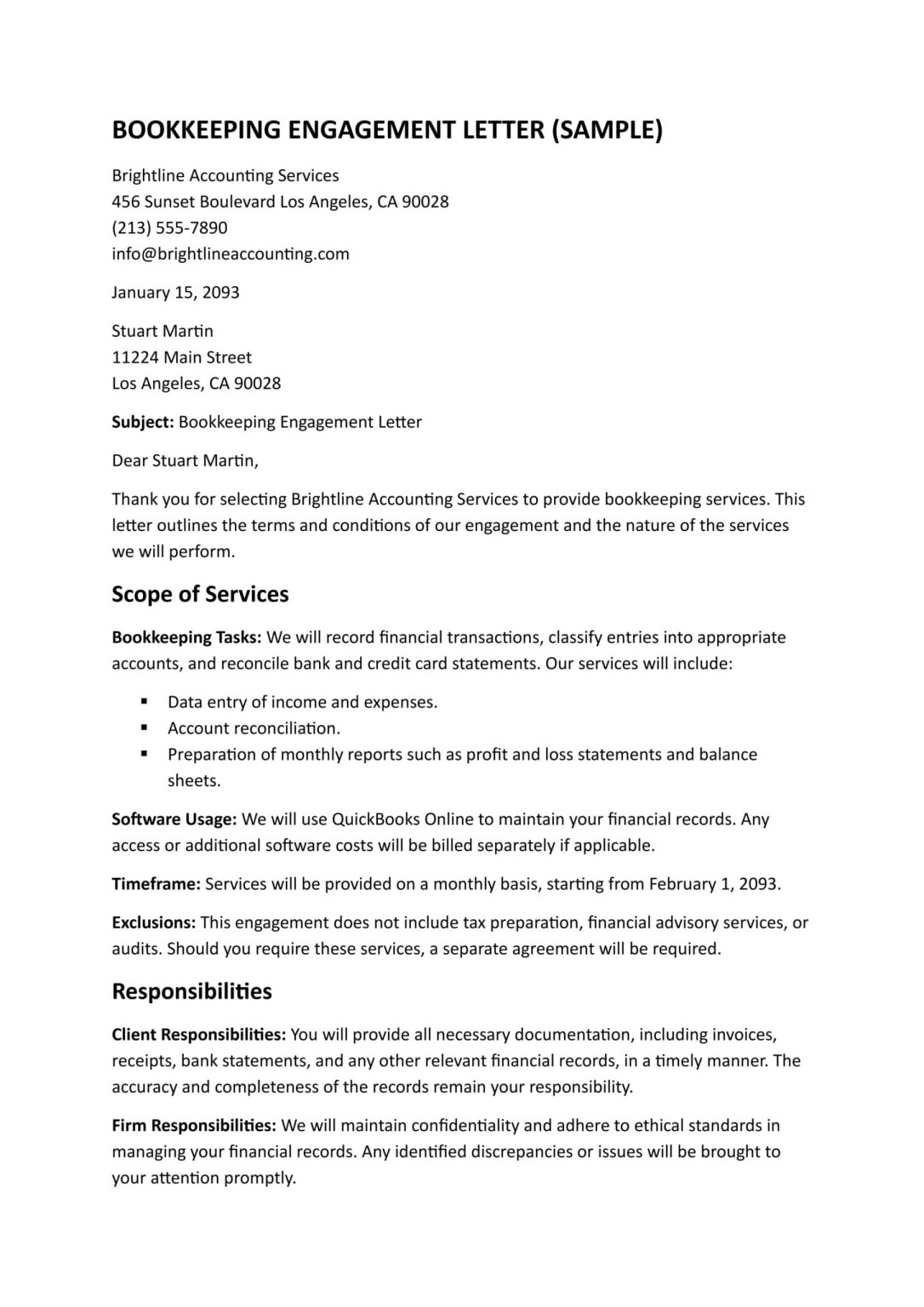 Bookkeeping Engagement Letter: Definition, Components (with Templates)
