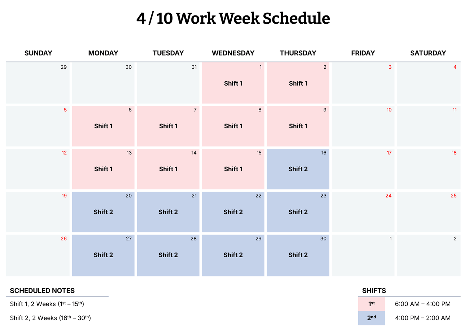 Every Other Weekend Off Schedule Template - Highfile