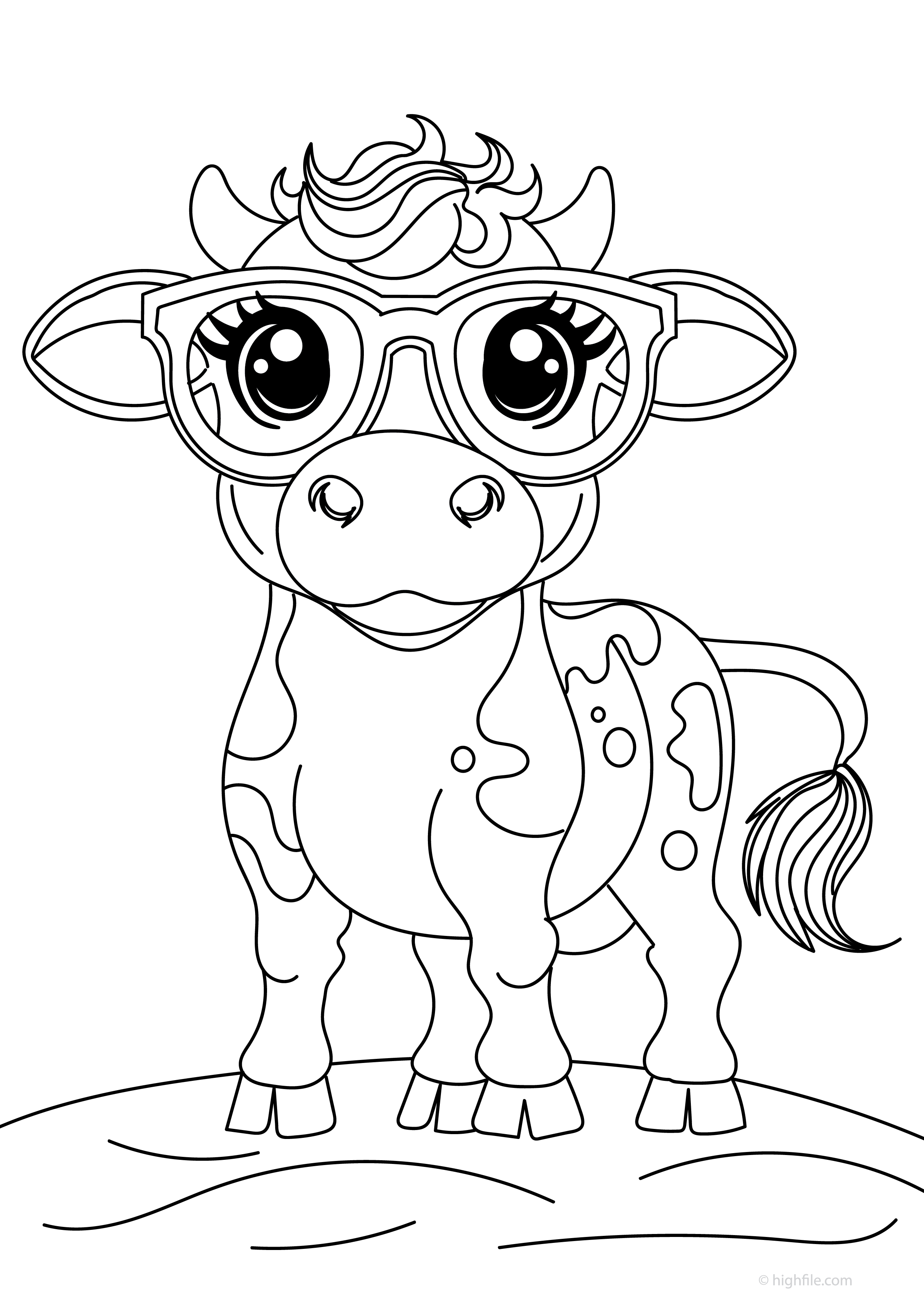 Cow Wearing Glasses Coloring Page - PDF - Highfile