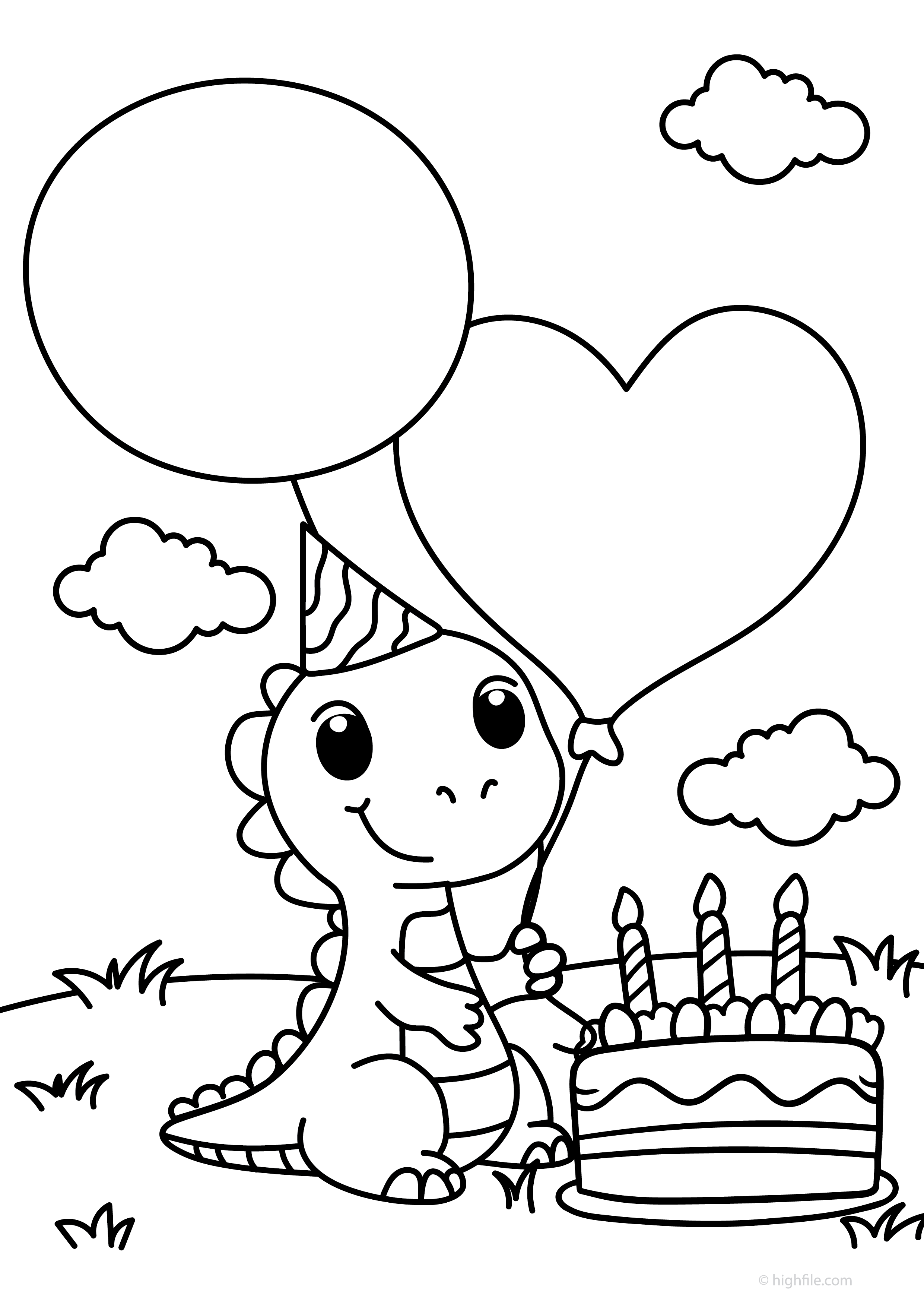 Dinosaur Birthday Coloring Page - PDF - Highfile