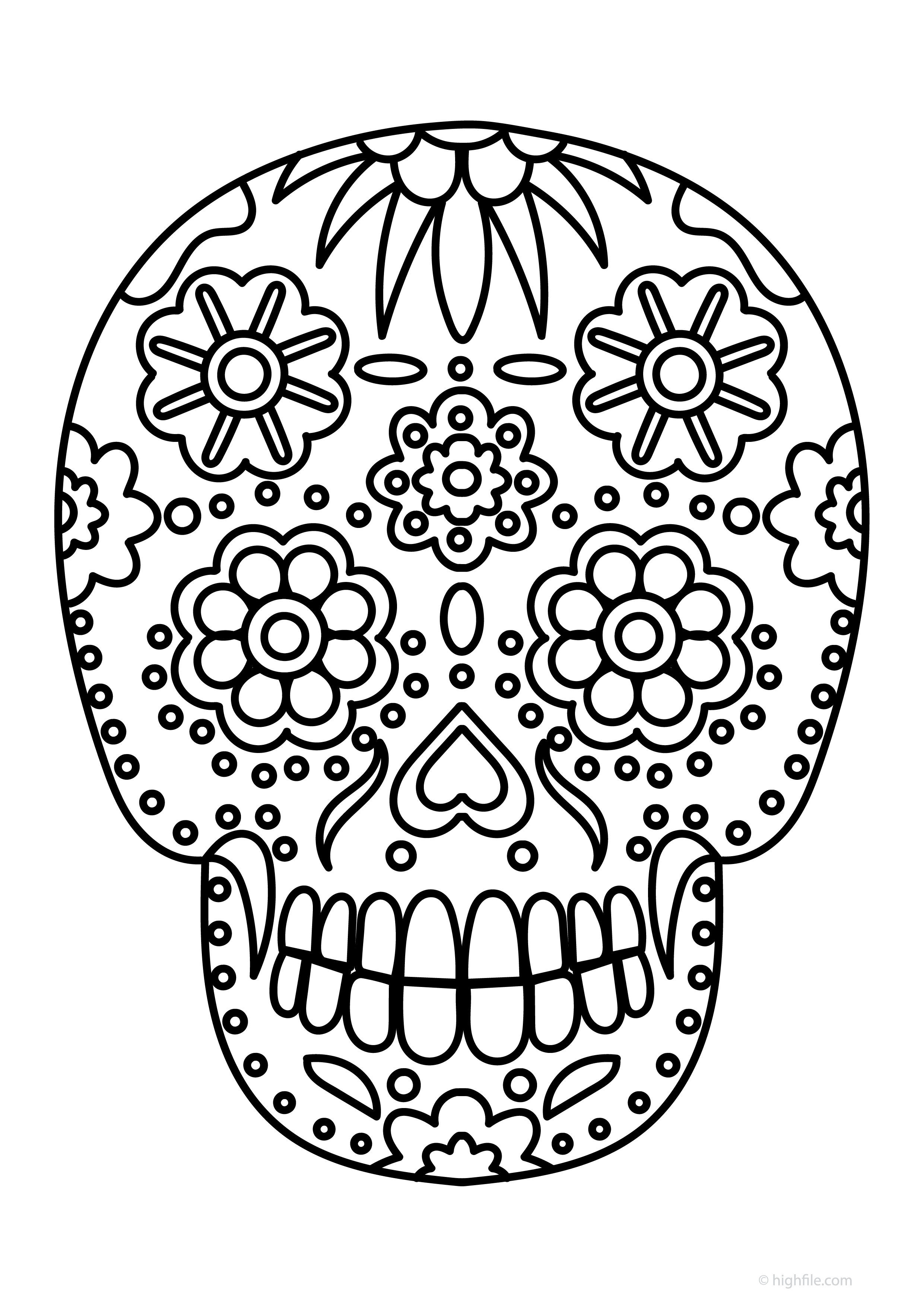 Whimsical Sugar Skull Coloring Page PDF Highfile whimsical-sugar-skull-coloring-page-pdf-highfile
