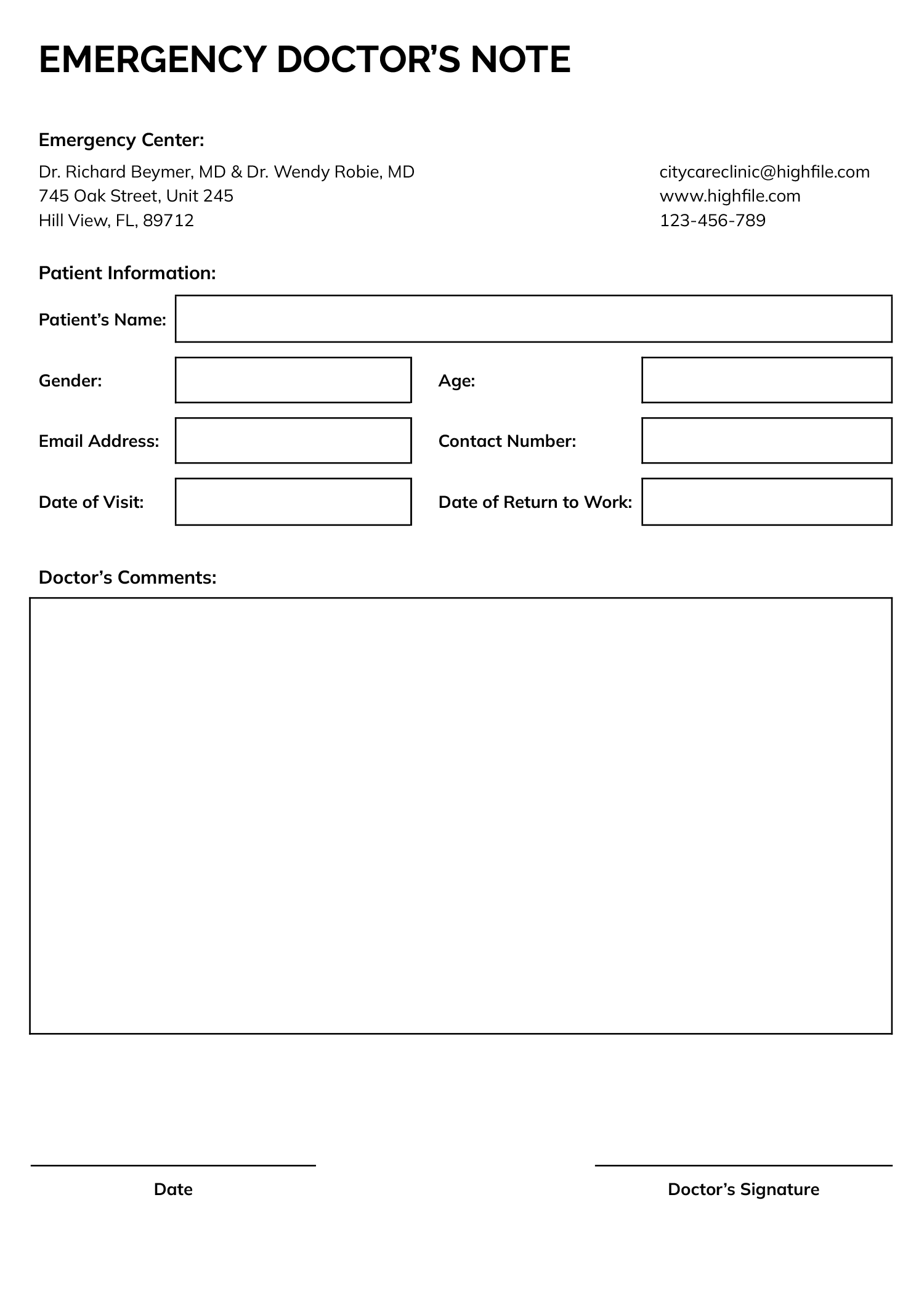 Emergency Doctor's Note Template - Google Docs | Word - Highfile