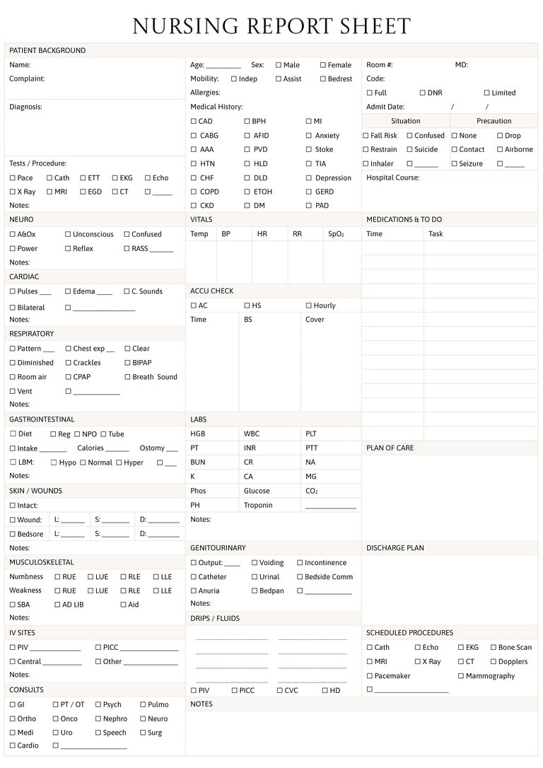 Nursing Shift Change Report Sheet - Google Docs | Word - Highfile