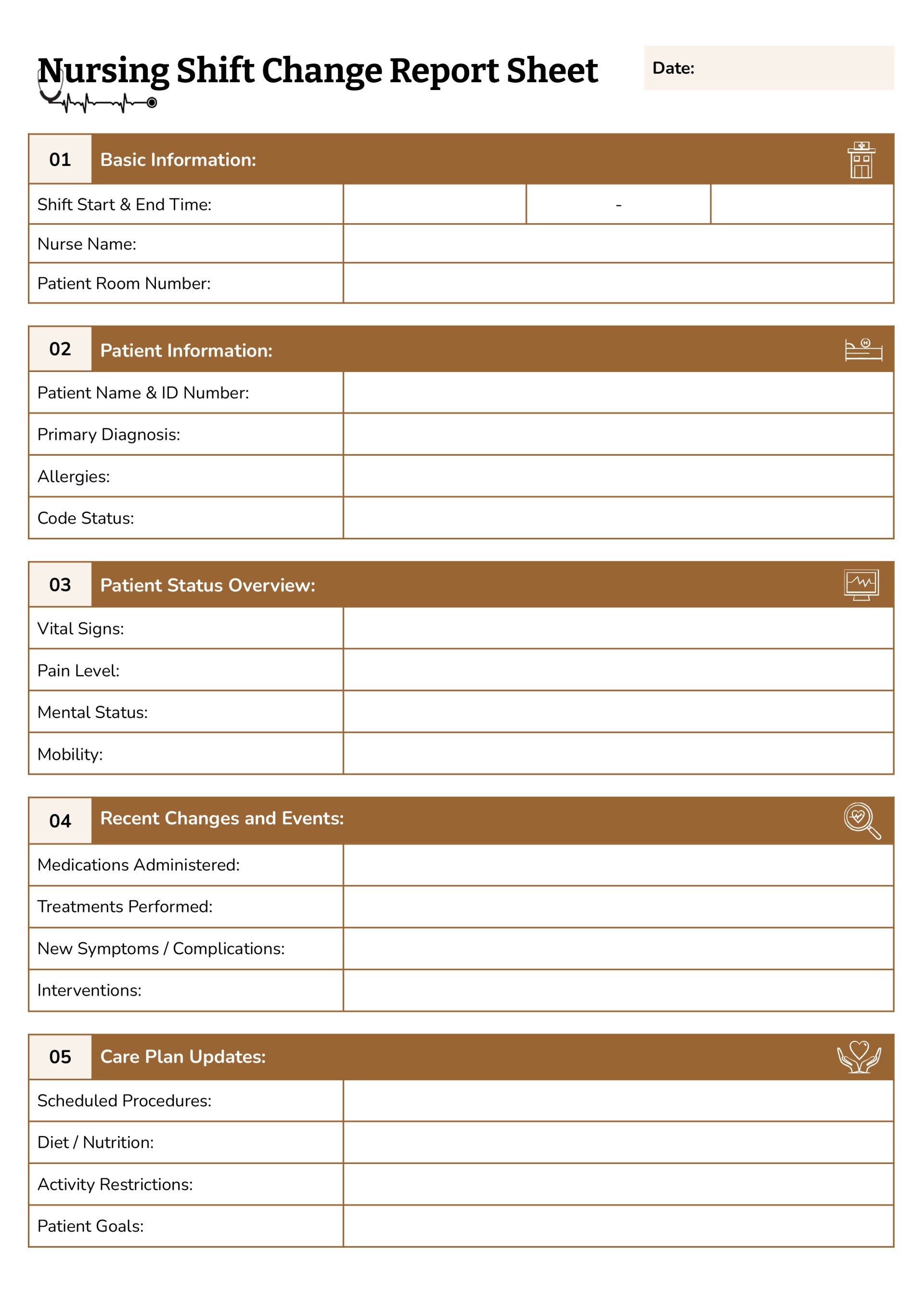Nursing Report Sheet (Word, Google Docs, PDF) - Highfile