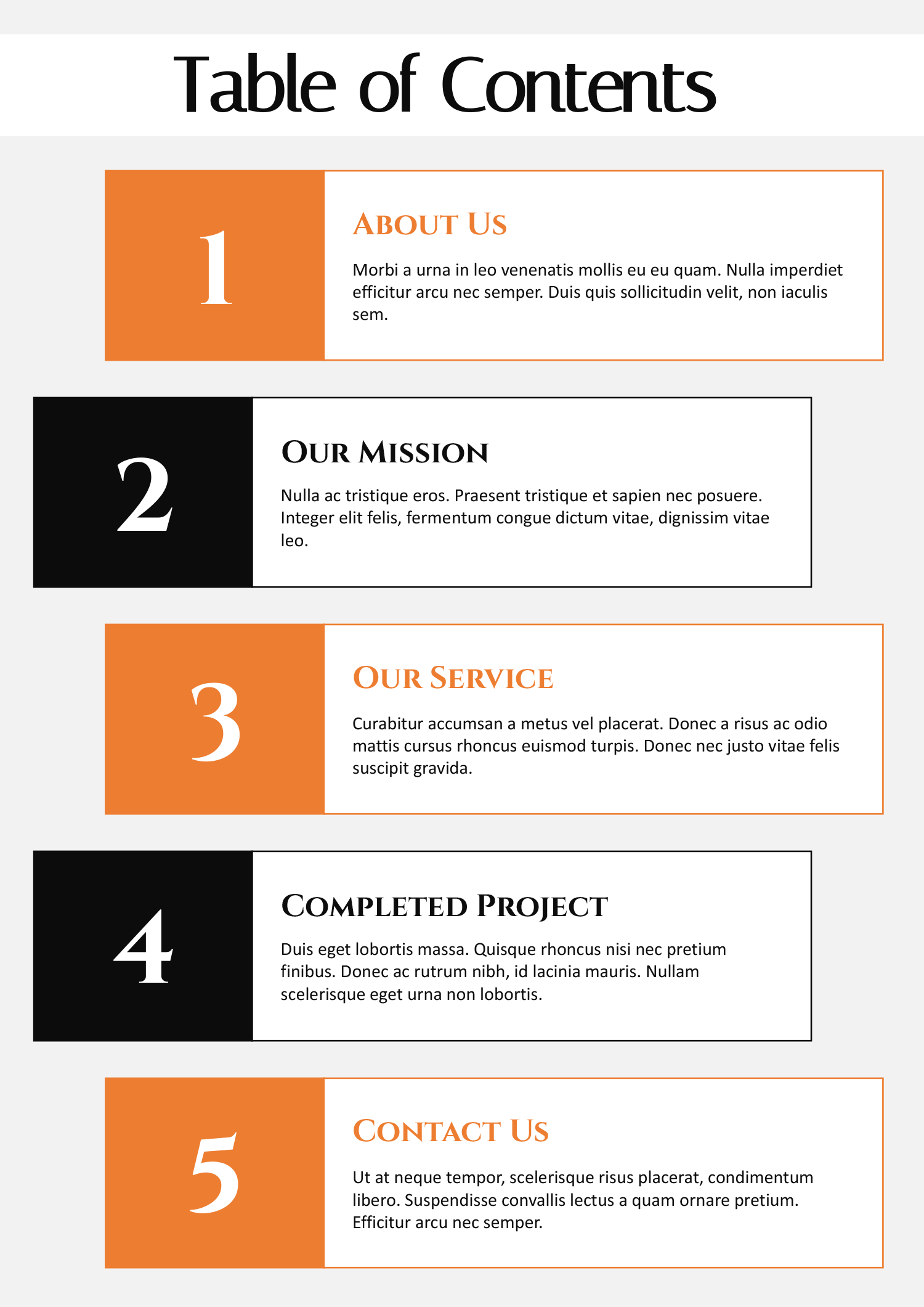 Orange and Black Table of Contents Template - Google Slides ...