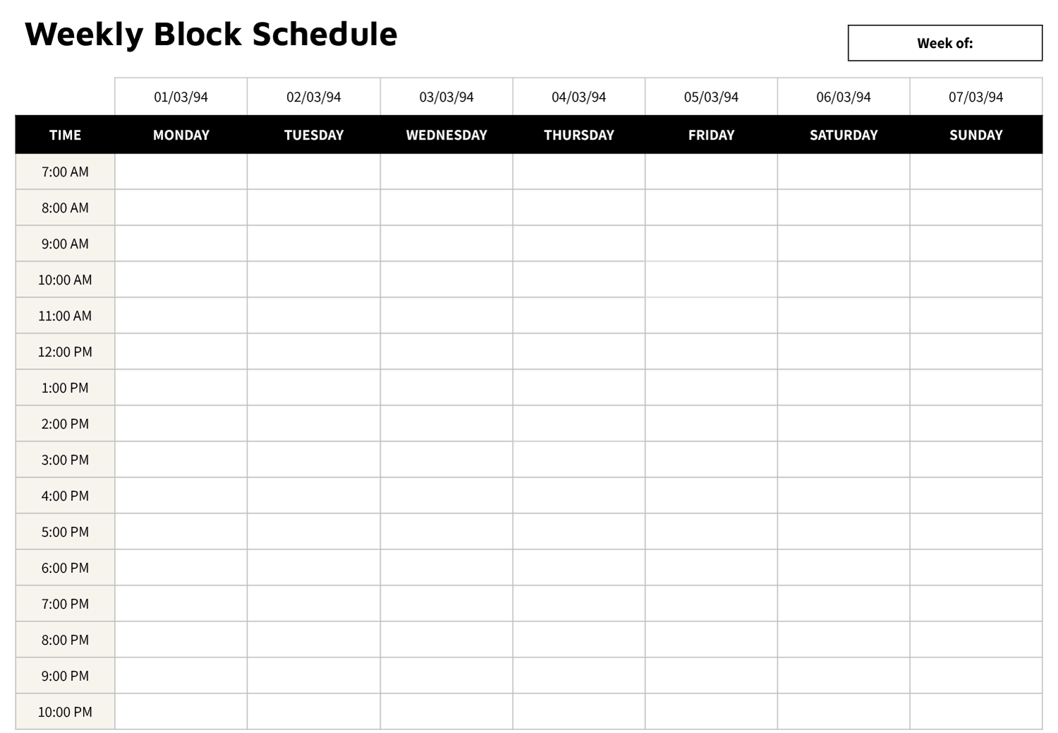 Weekly Time Block Schedule Template - Highfile