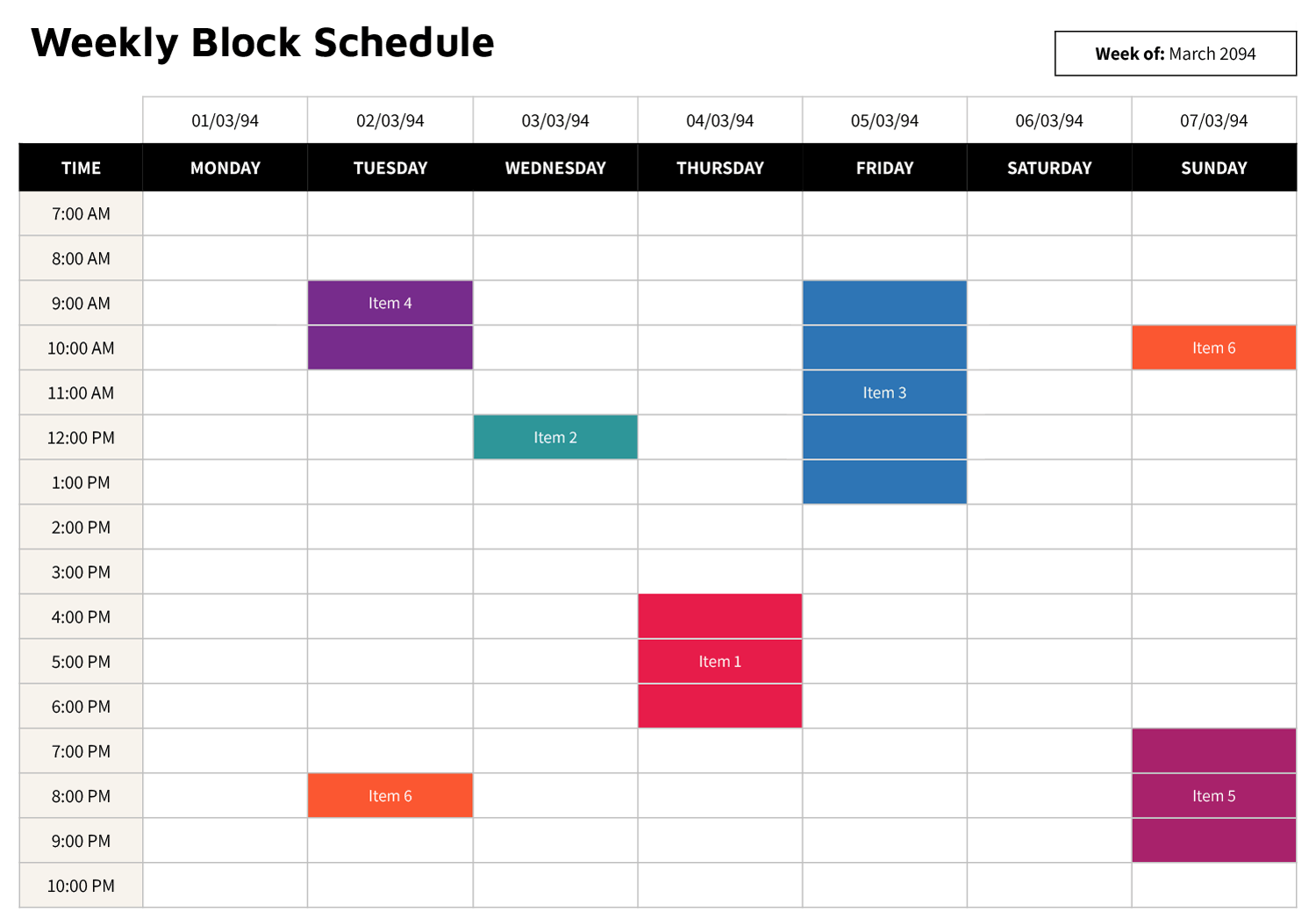 Weekly Time Block Schedule Template - Highfile