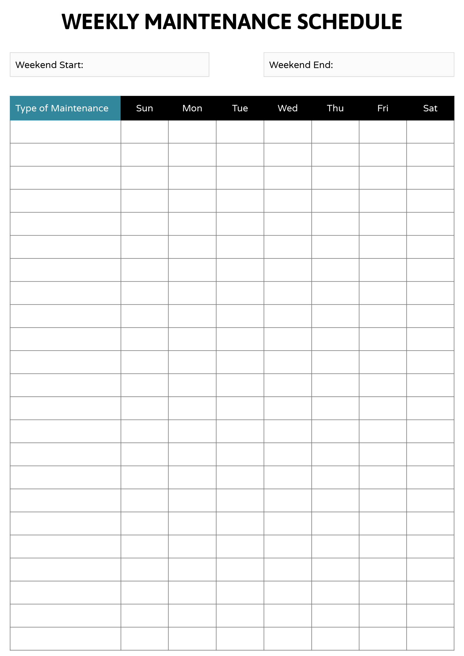 Printable Weekly Maintenance Schedule Template - Highfile