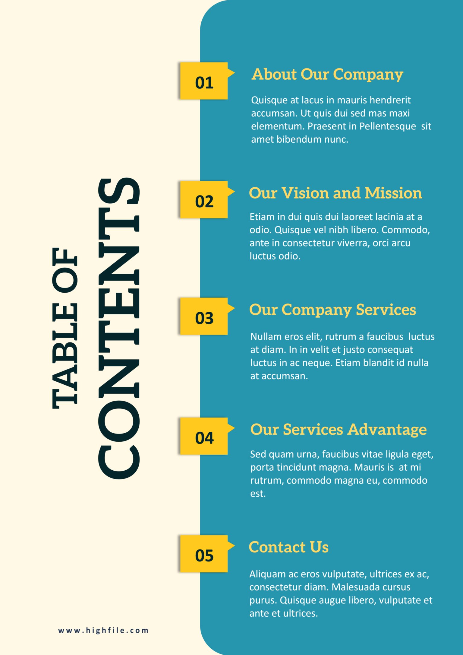 Free Customizable Table of Contents Templates - Highfile