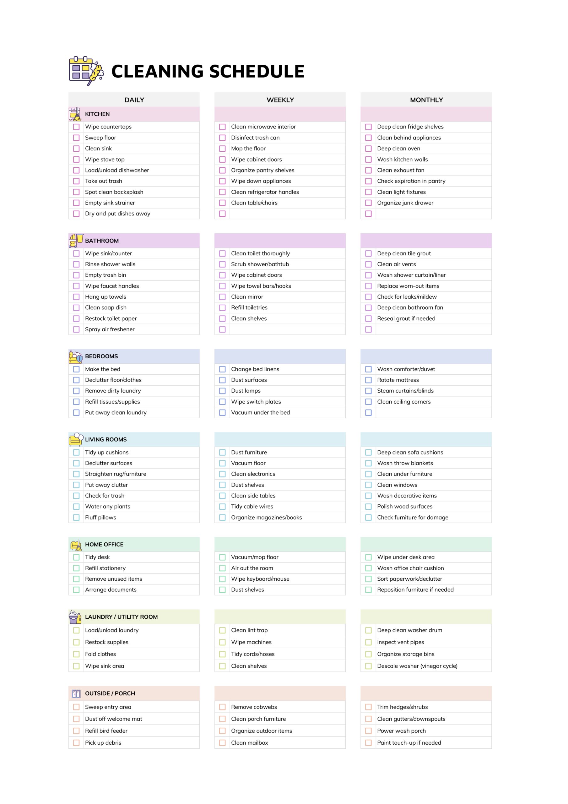 Free Daily, Weekly, Monthly Cleaning Schedule Template - Highfile
