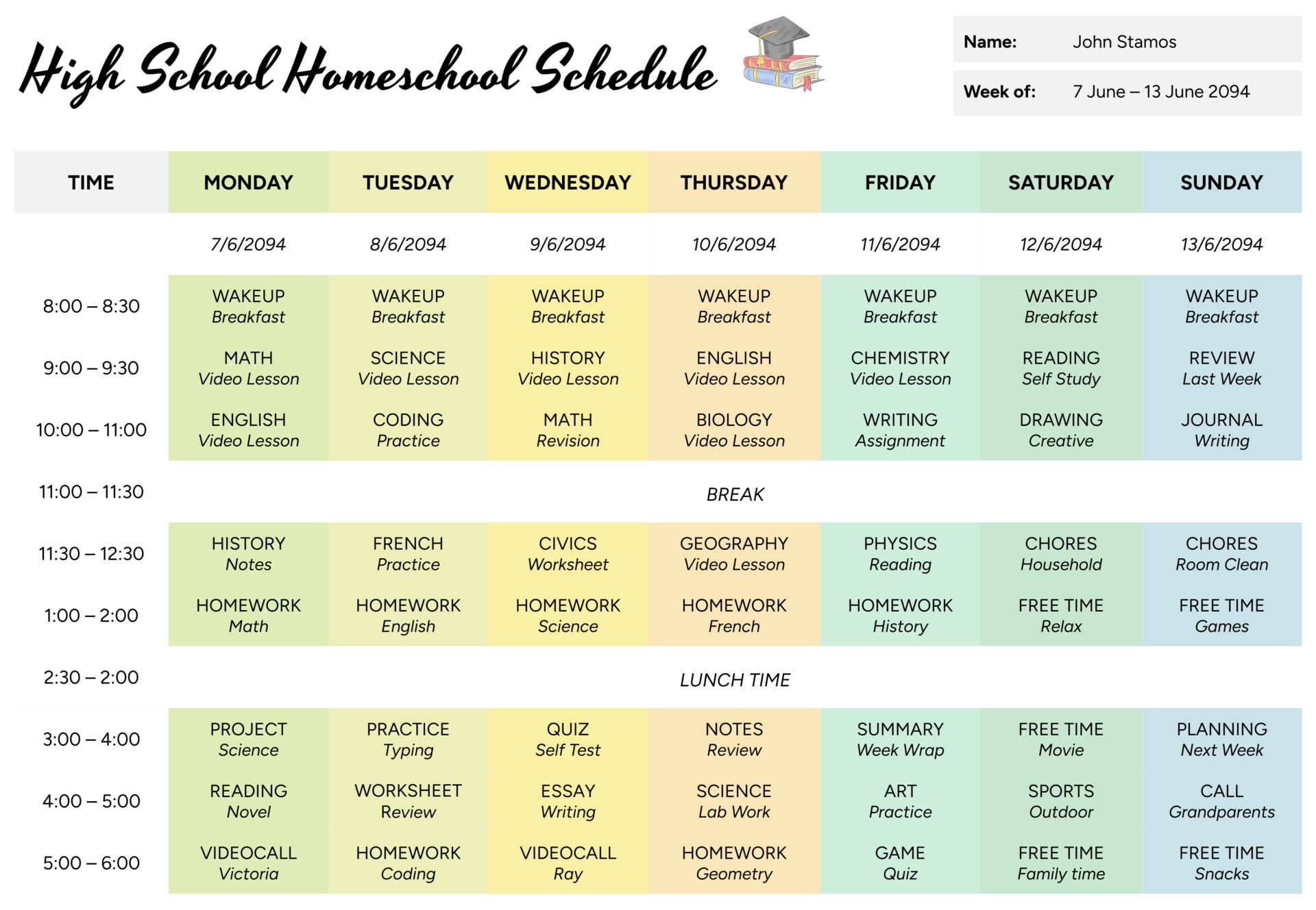 Free Monthly Homeschool Schedule Template - Edit and Print