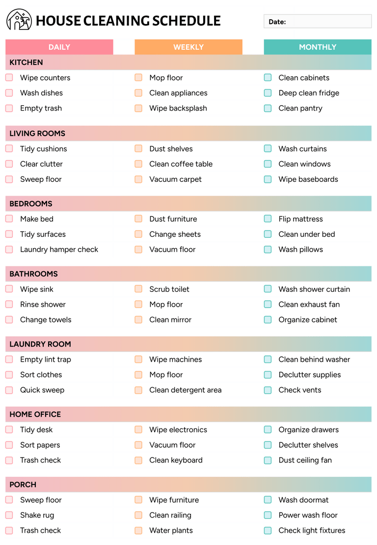 Free Daily, Weekly, Monthly Cleaning Schedule Template - Highfile