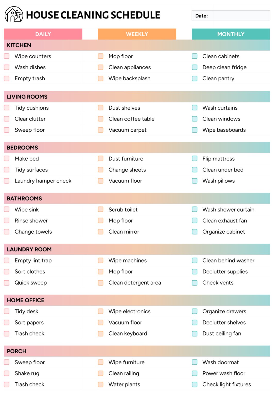 Printable Daily Cleaning Schedule Template - Highfile