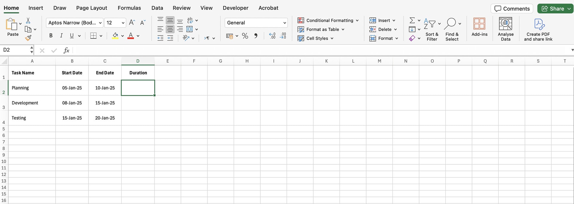 Making a Gantt Chart: Set Up the Task Table