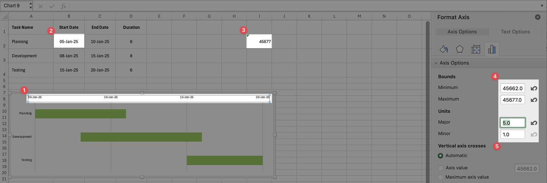 Making a Gantt Chart - Adjust the Timeline Range on the Date Axis