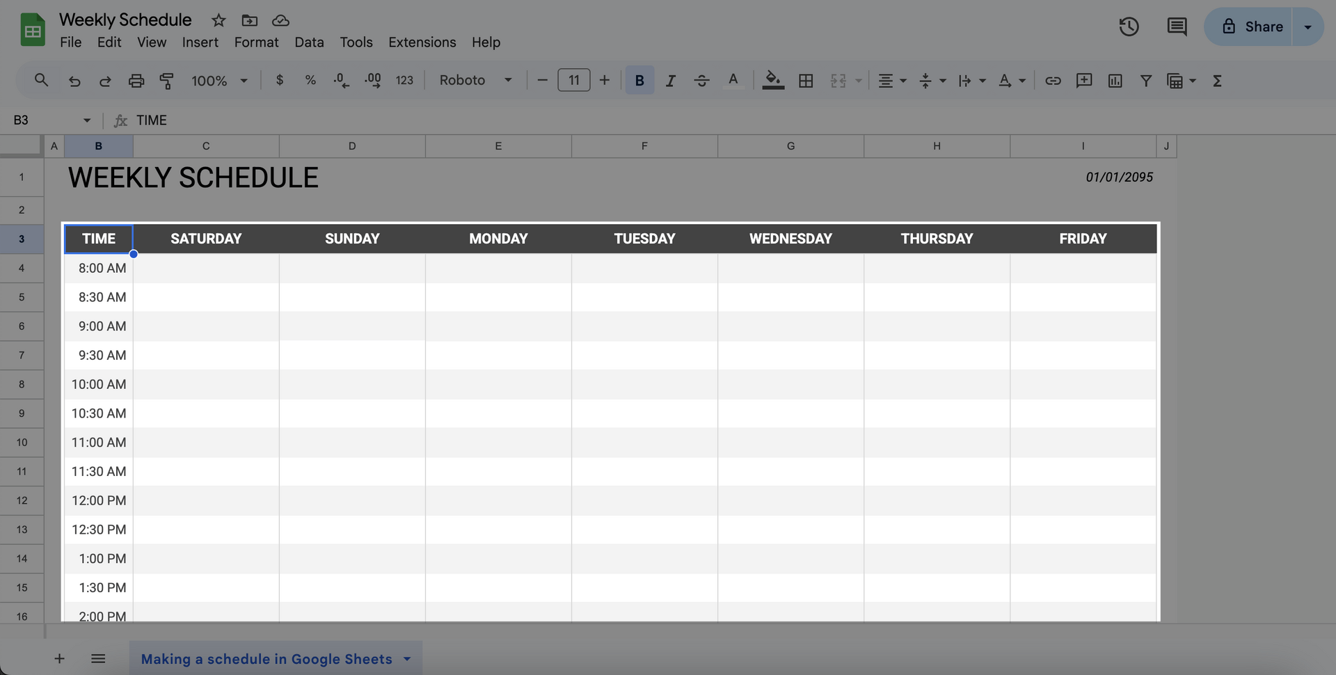 Format the Schedule