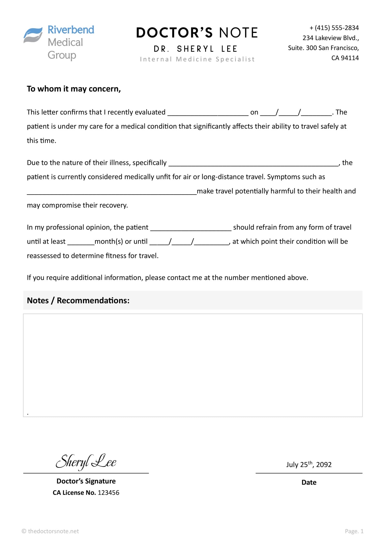 Doctor's Note Template for Work (Word | Google Docs | PDF)