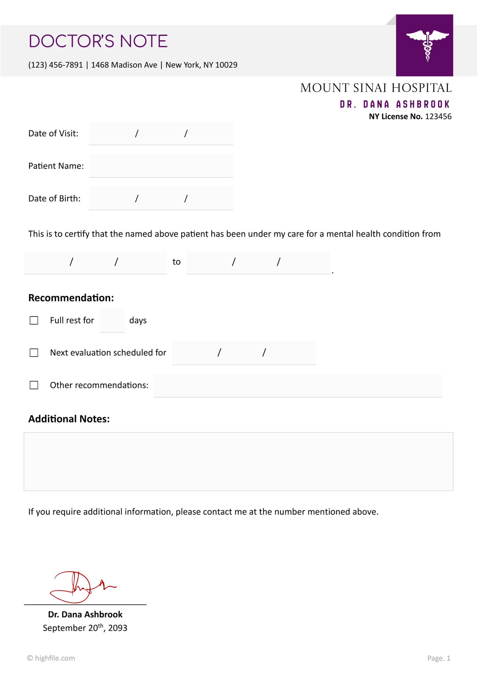 Mental Health Doctors Note - Word | PDF | Google Docs - Highfile