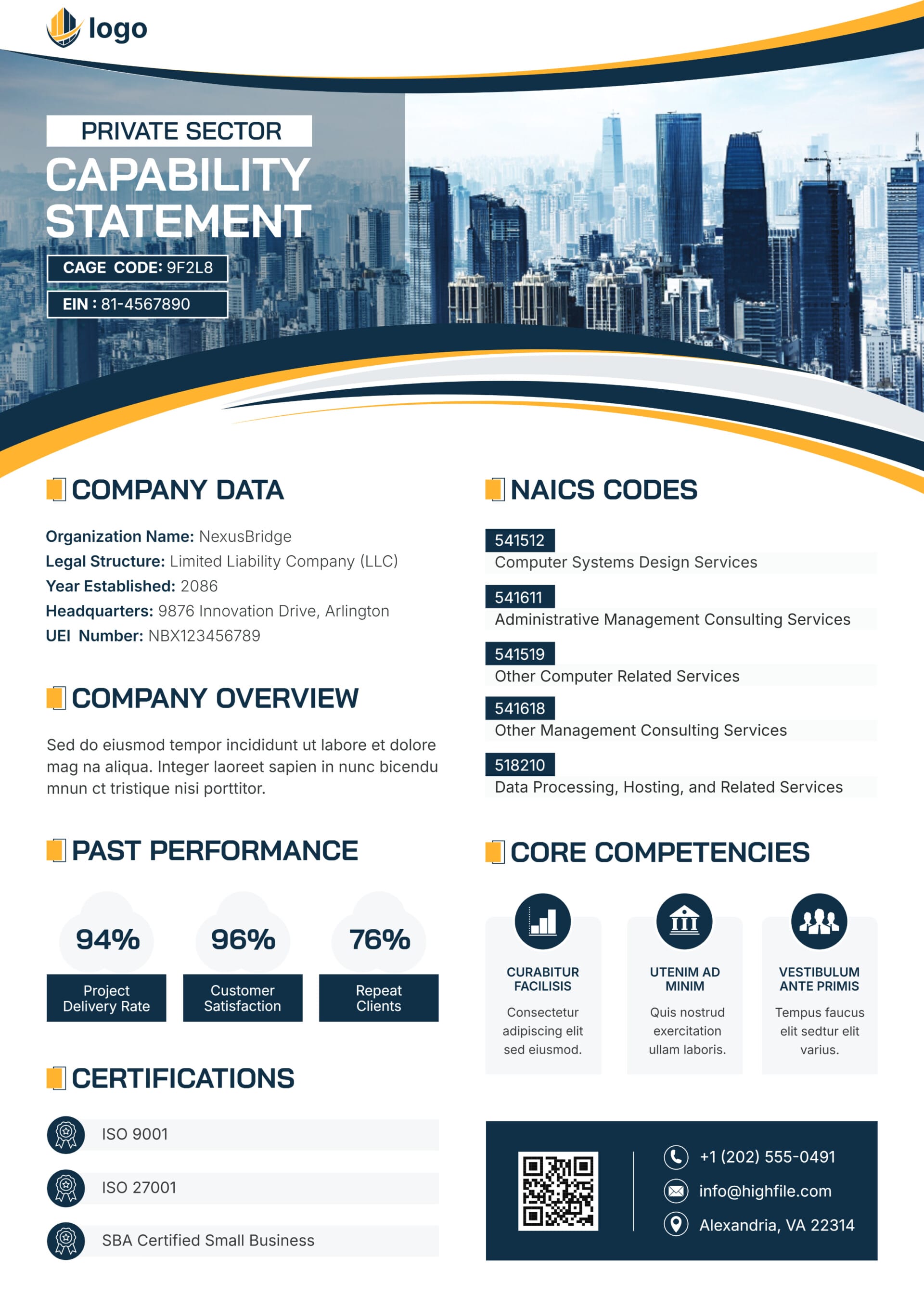 One-Page Company Capability Statement Template - PowerPoint | Google ...