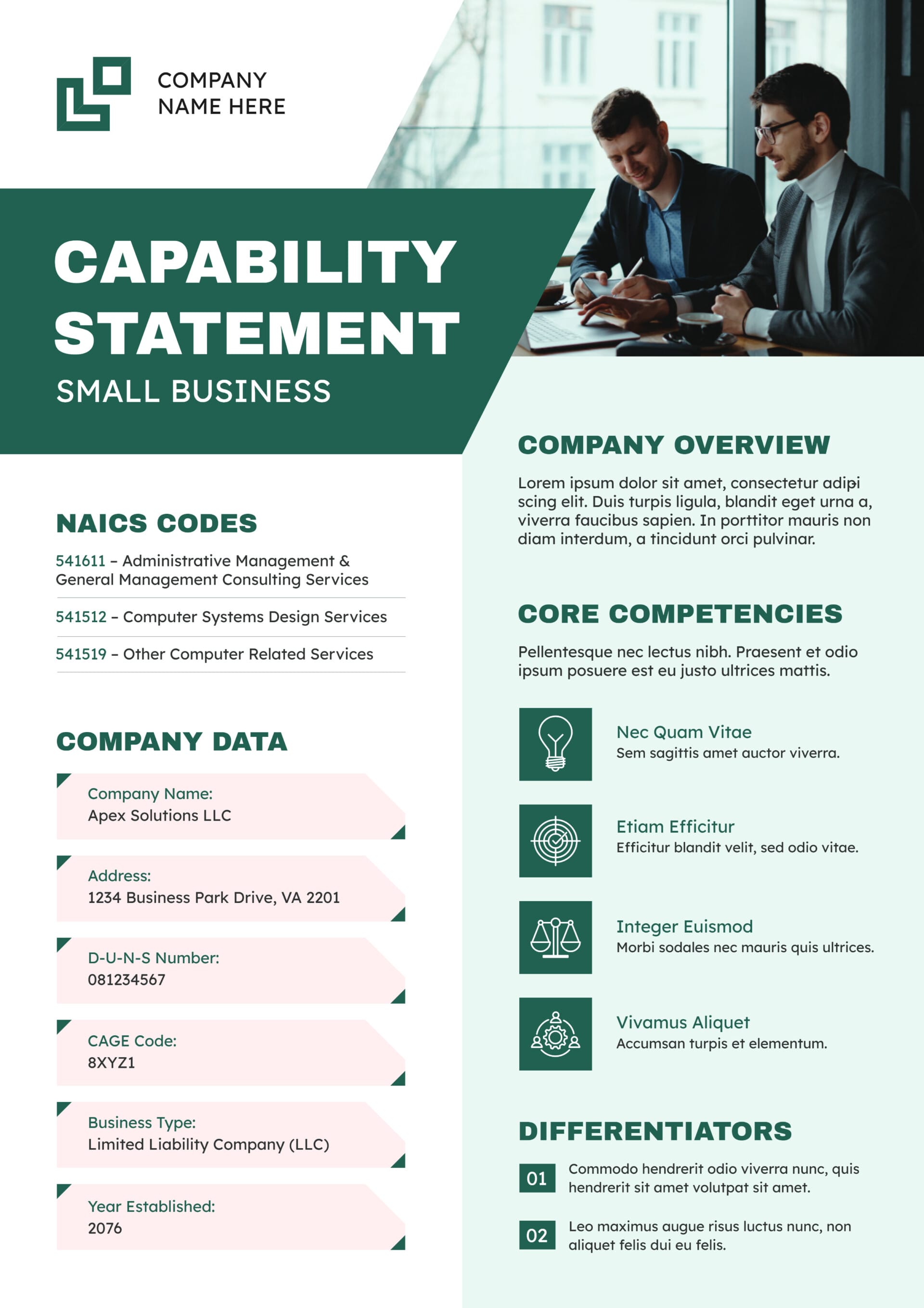 Small Business Capability Statement Template - PowerPoint | Google ...