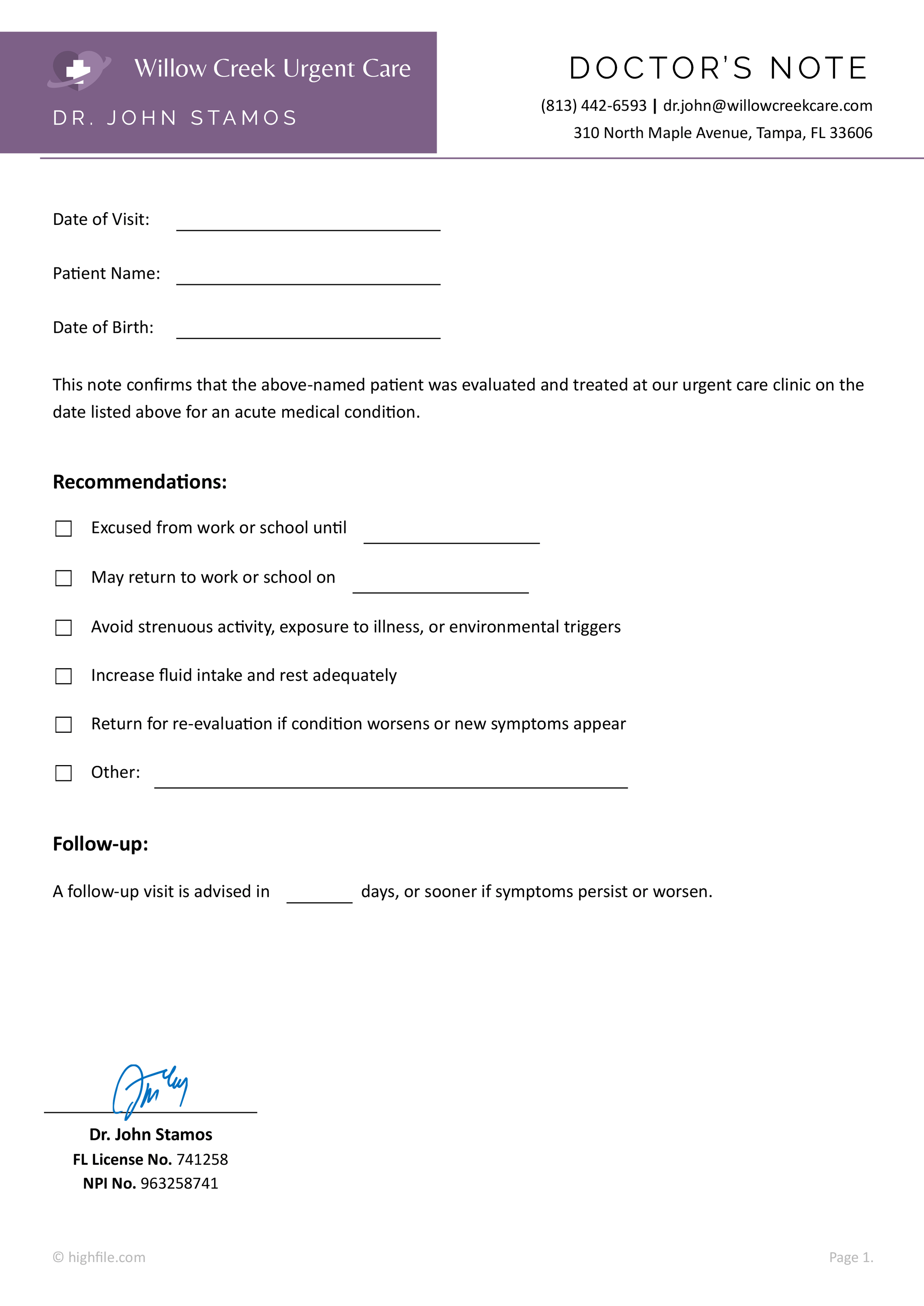 Doctor's Note Template for Work (Word | Google Docs | PDF)