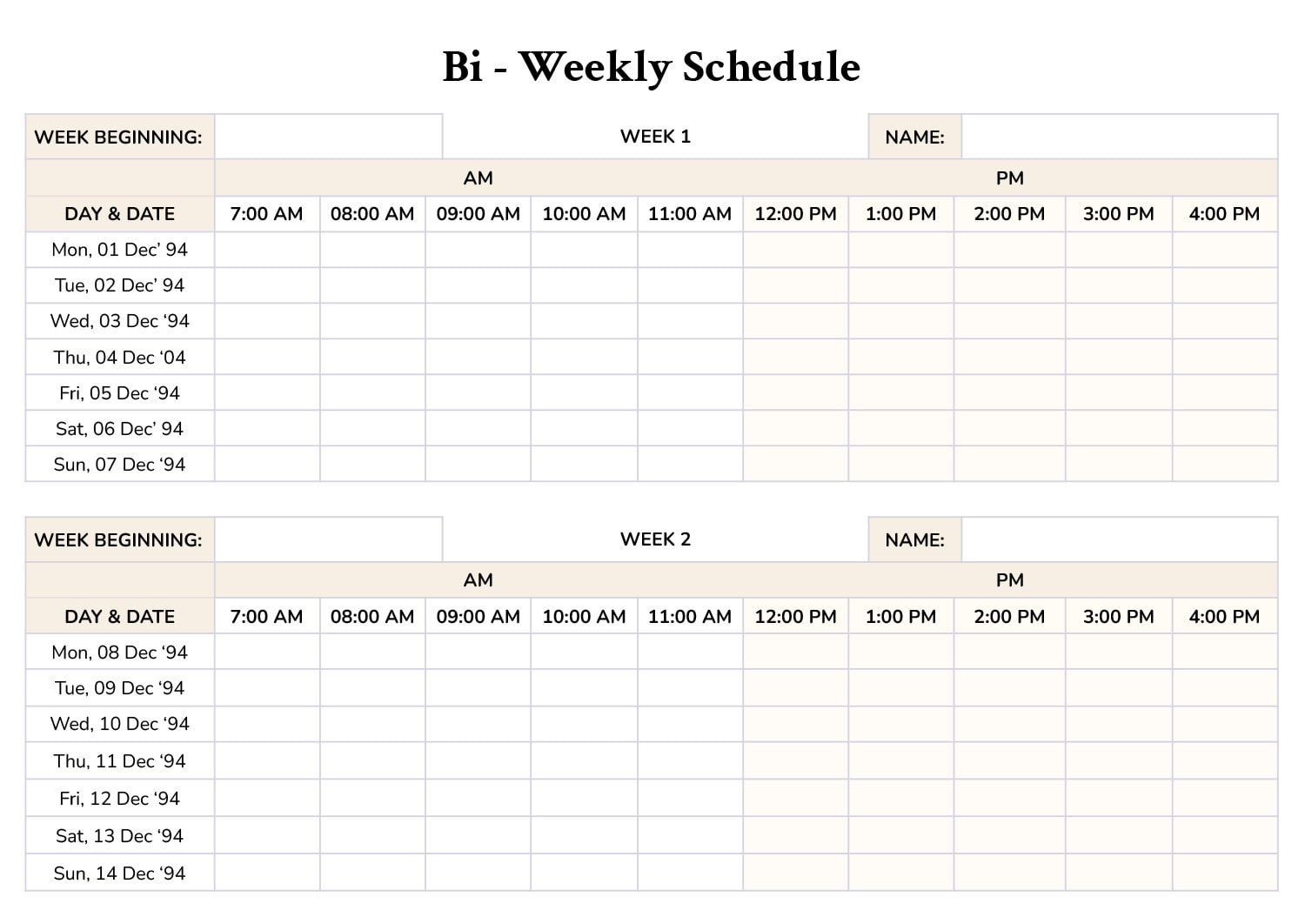 Weekly Schedule Templates for Word - Edit and Print