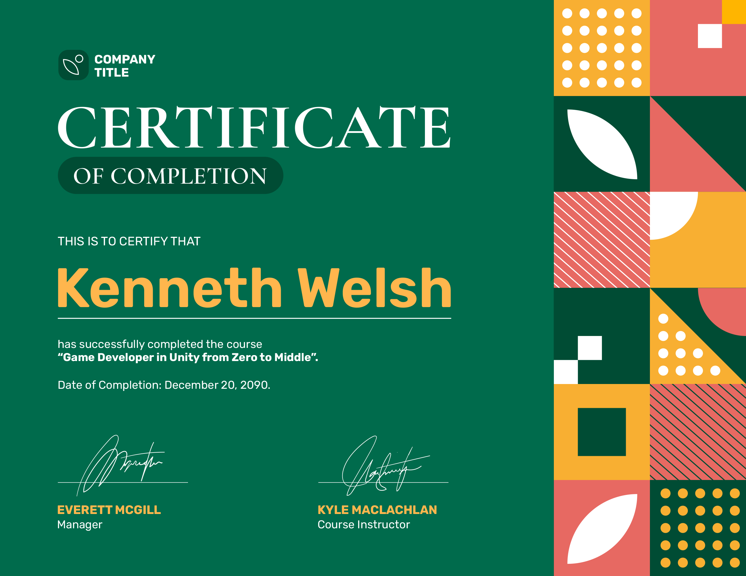 Green and Yellow Completion Certificate Template - Highfile