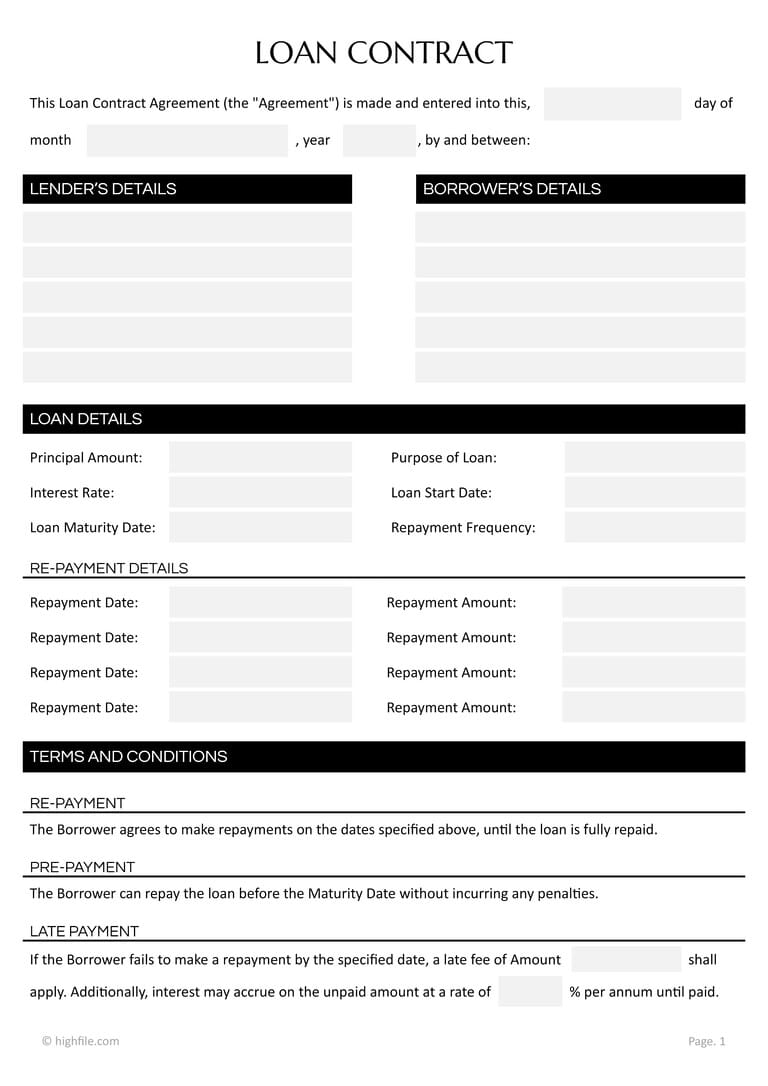 Simple Contract Template - Word | Google Docs - Highfile
