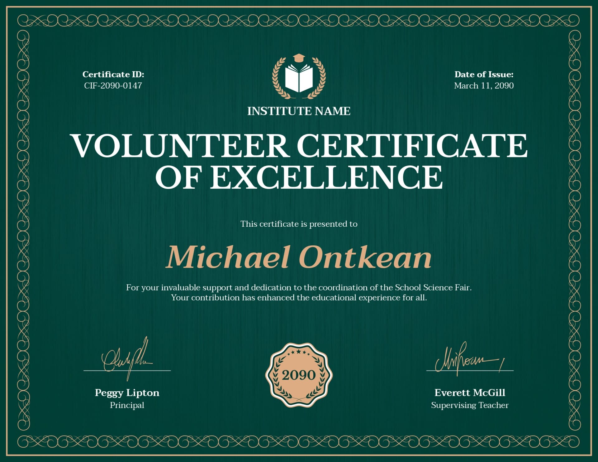 Light and Dark Blue Volunteer Certificate Template - Highfile