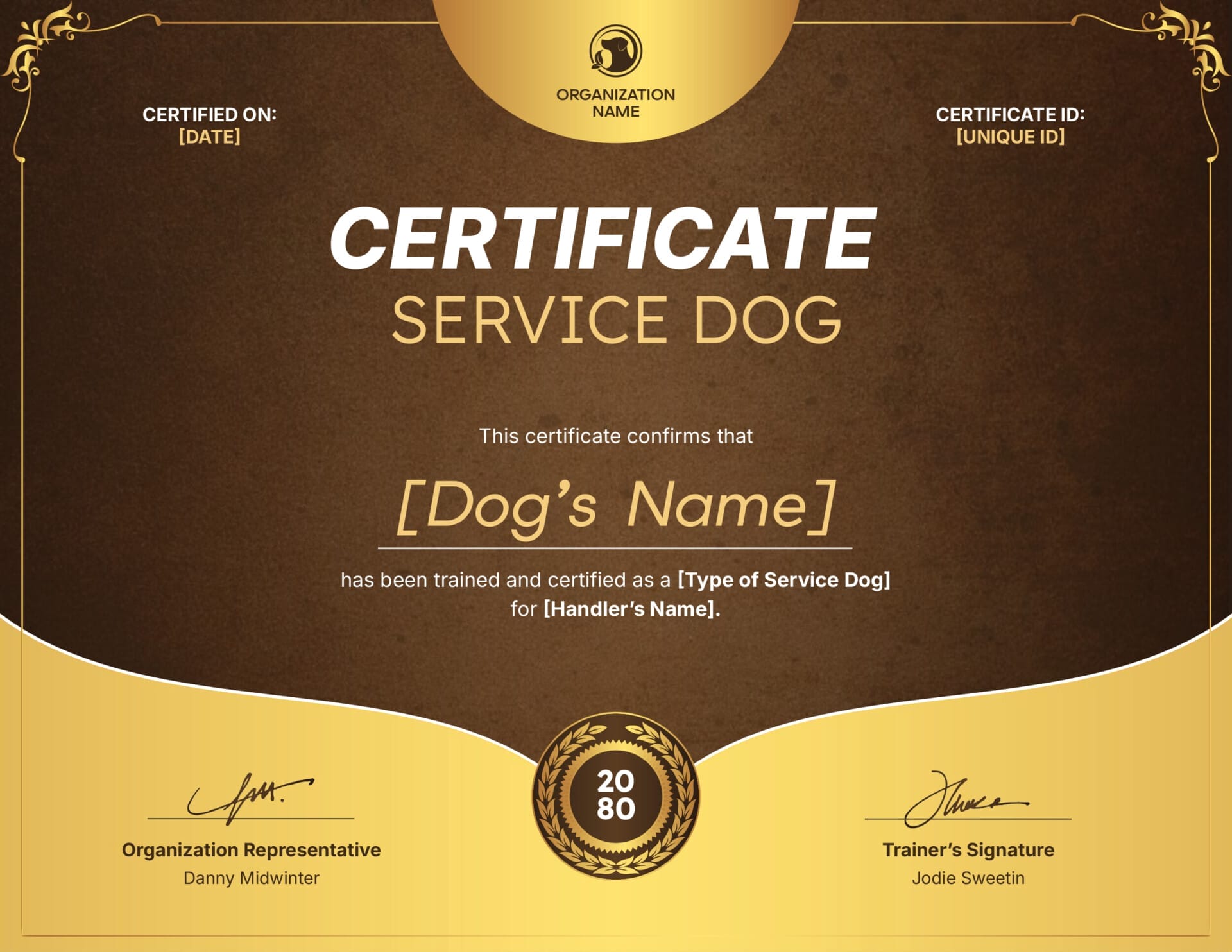 Gold and Dark Grey Service Dog Certificate Template - Highfile
