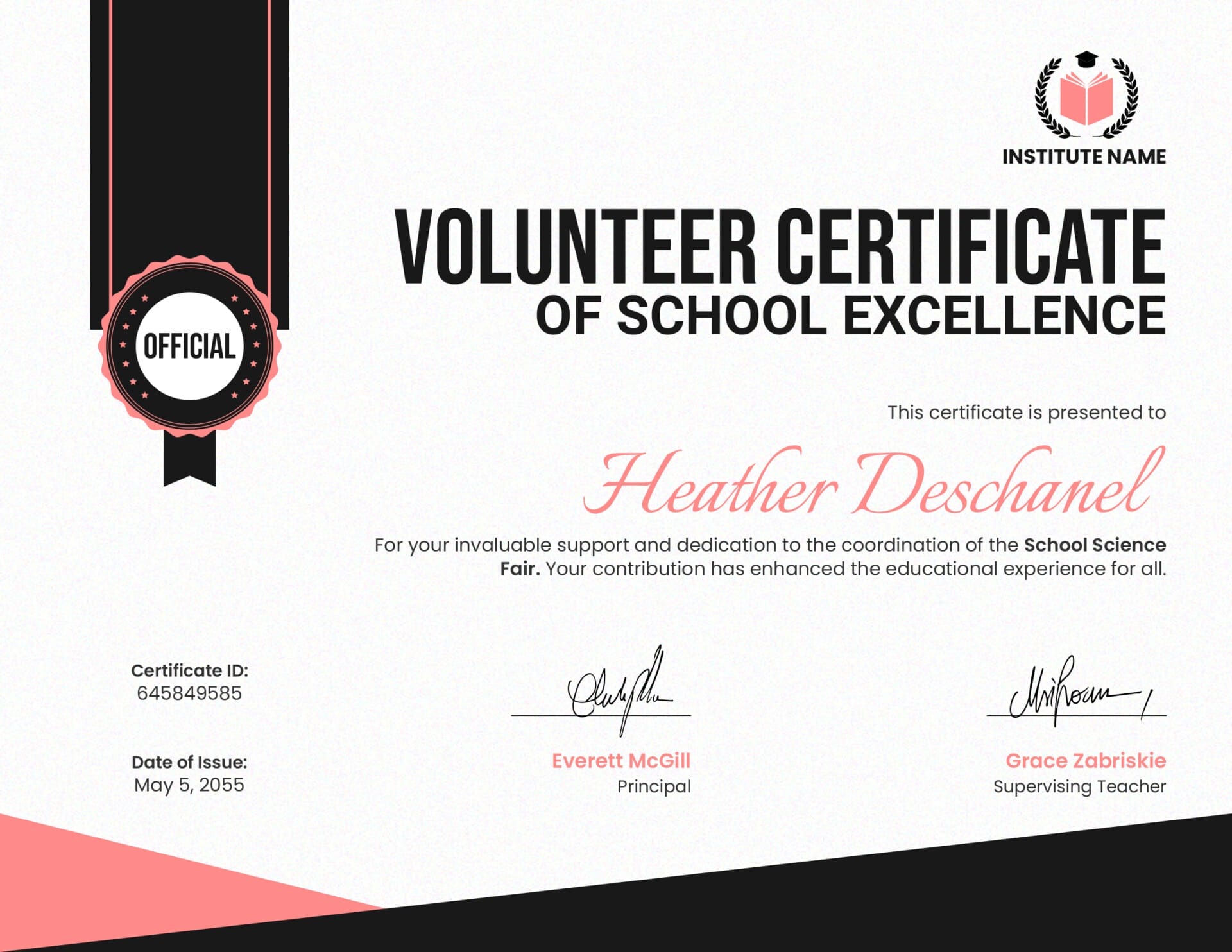 Orange and Black Volunteer Certificate Template - Highfile