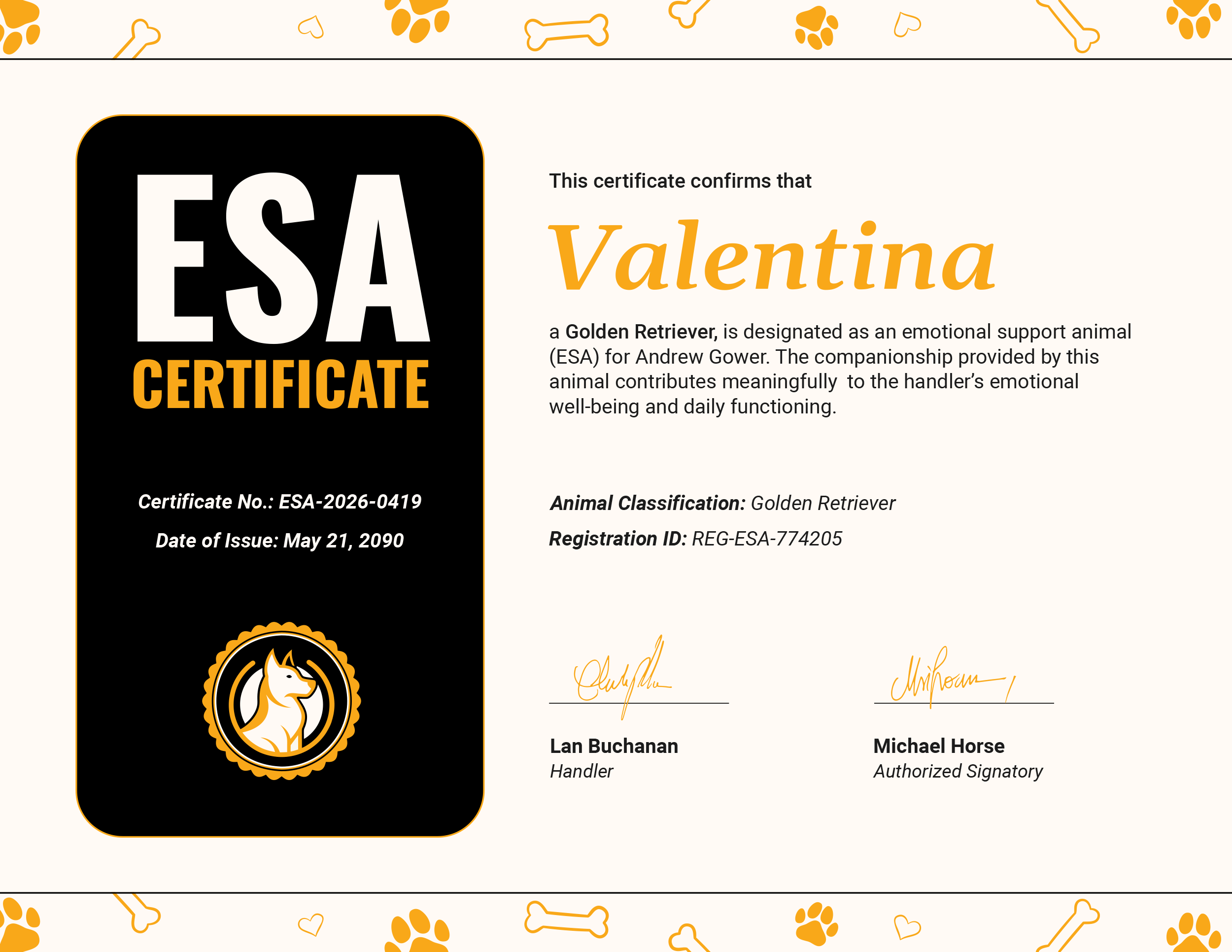 Dark Grey and Yellow ESA Certificate Template - Highfile